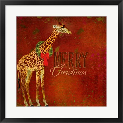 Framed Colorful Christmas II-Giraffe Christmas Print