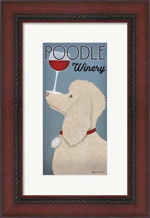 Framed White Poodle Winery Print
