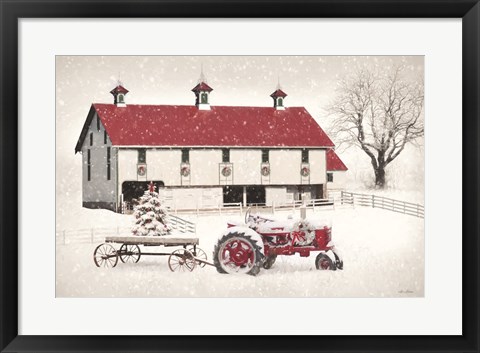 Framed Red and White Christmas Barn Print