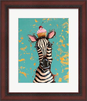Framed Zebra With Cherry Cupcake Print