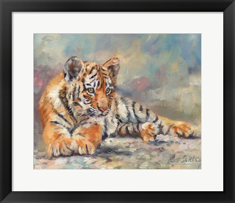 Framed Tiger Cub Lounging Print