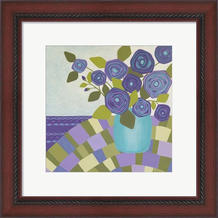 Framed Blue Vase, Purple Flowers Print