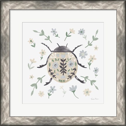 Framed Folk Beetle I Neutral Print