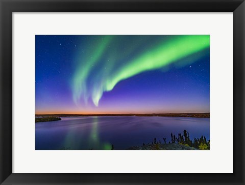 Framed Arc of Northern Lights Appears in the Evening Twilight Over Prelude Lake Print