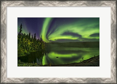 Framed Aurora Over Cameron River With Autumn Colors Print