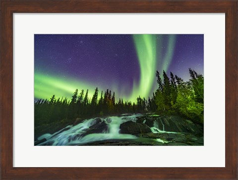 Framed Aurora Over the Ramparts Waterfall On the Cameron River Print