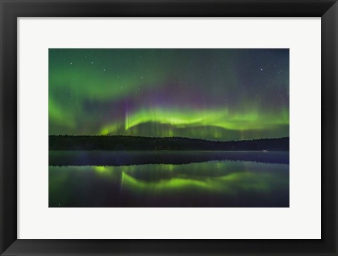 Framed Reflections of the Northern Lights in the Misty Waters of Madeline Lake Print