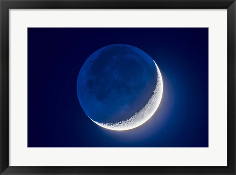 Framed 4-Day Old Waxing Crescent Moon With Earthshine Print