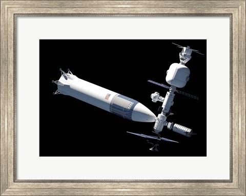 Framed Lunar Gateway Space Station Concept, With Spacex Lunar Starship Print