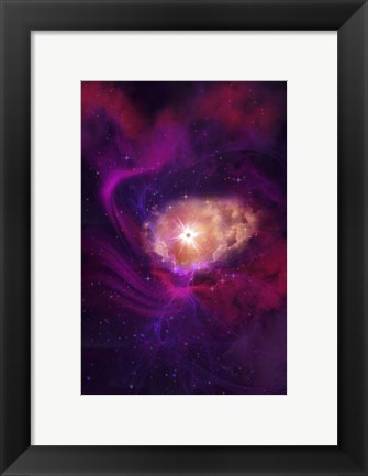 Framed Purple and Red Molecular Clouds Surround a Large Star Nebula Print