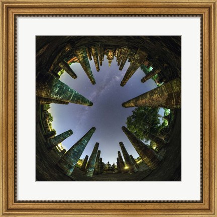 Framed 360 Degree Panorama View of Wat Mahathat With Milky Way Print