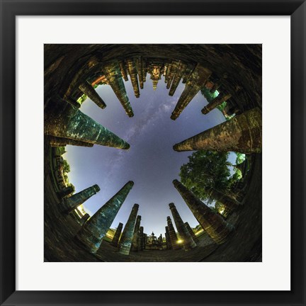 Framed 360 Degree Panorama View of Wat Mahathat With Milky Way Print