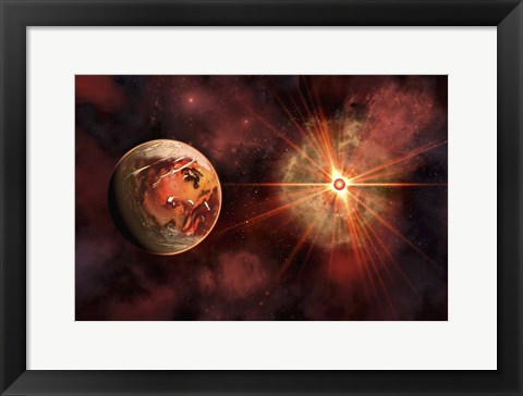 Framed Alien Exoplanet Orbiting Its Distant Sun 2 Print