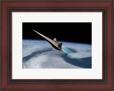 Framed Unmanned Scramjet Flys Toward Outer Space Near the Edge of Earth&#39;s Atmosphere Print