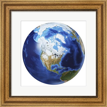 Framed 3D Illustration of Planet Earth, Centered On North America Print