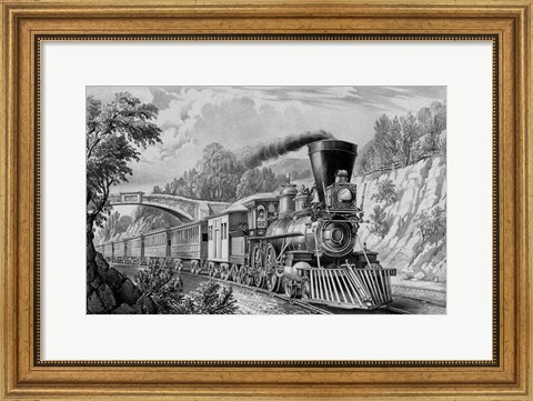 Framed Train passing from under a Bridge Print