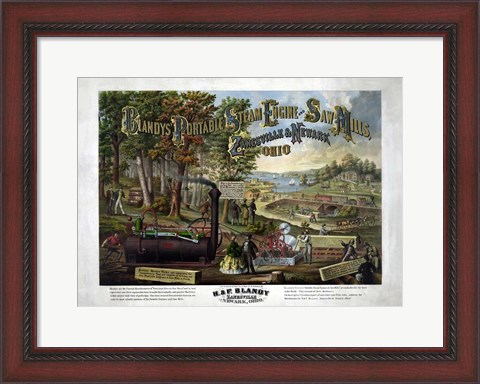 Framed Blandy&#39;s Portable Steam Engine and Saw Mills, circa 1867 Print