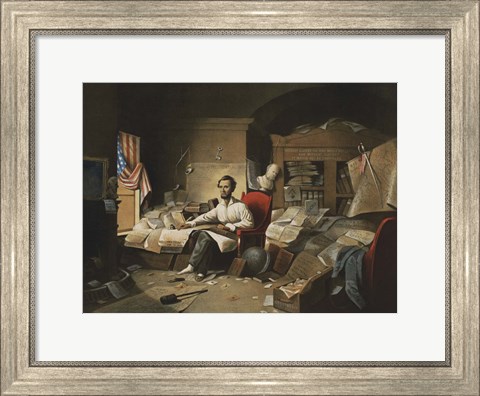 Framed President Lincoln, writing the Proclamation of Freedom, January 1, 1863 Print