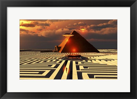 Framed Aliens Visiting An Ancient Egyptian Pyramid Maze Print