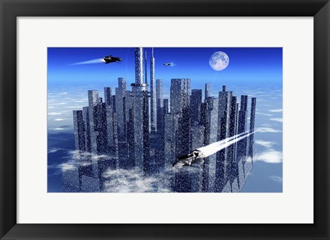 Framed Futuristic City Floating in the Sky Print