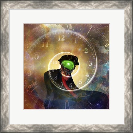 Framed Man in Black Suit Magritte Style Time Spiral in Universe Print