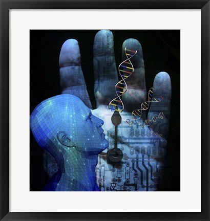 Framed Cyborg Arrows On Palm Hand DNA Strands Print