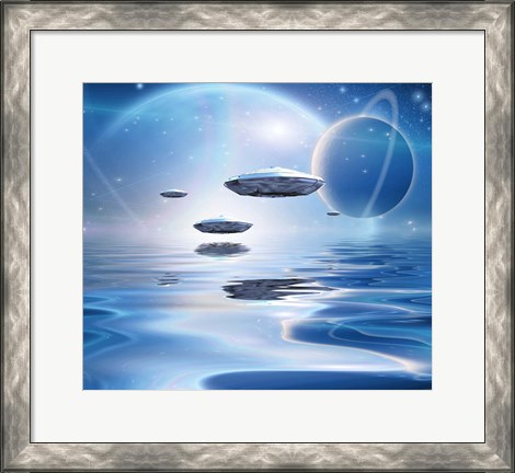 Framed Extrasolar Planets and Spacecraft Over Quiet Waters Print