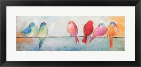 Framed Colorful Birds On A Wire Print