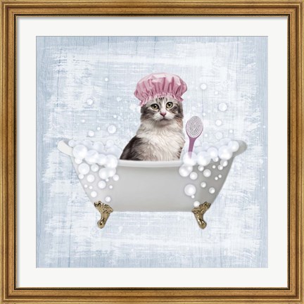 Framed Fun Kitty Bath 1 Print