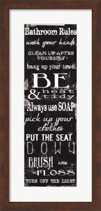Framed Bathroom Rules Black White Print