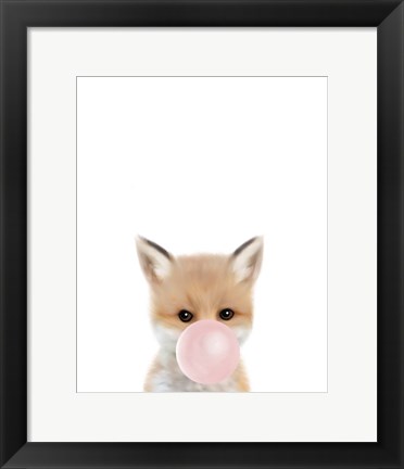 Framed Woodland Fox Bubble Gum Print