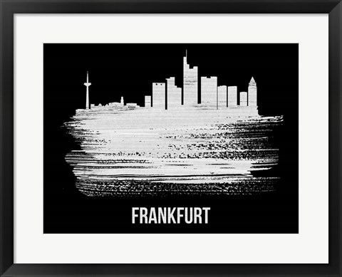 Framed Frankfurt Skyline Brush Stroke White Print