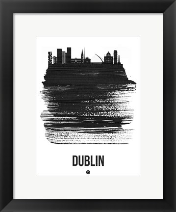 Framed Dublin Skyline Brush Stroke Black Print