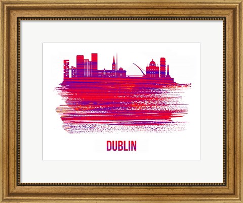 Framed Dublin Skyline Brush Stroke Red Print