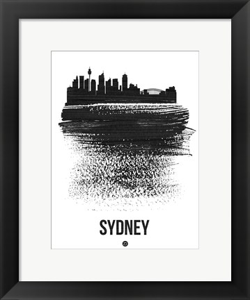 Framed Sydney Skyline Brush Stroke Black Print