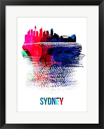 Framed Sydney Skyline Brush Stroke Watercolor Print