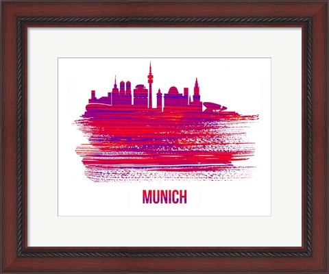Framed Munich Skyline Brush Stroke Red Print