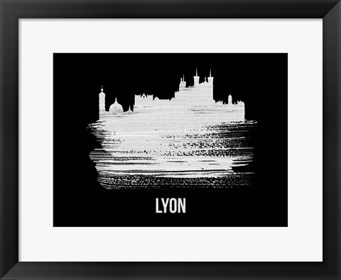 Framed Lyon Skyline Brush Stroke White Print