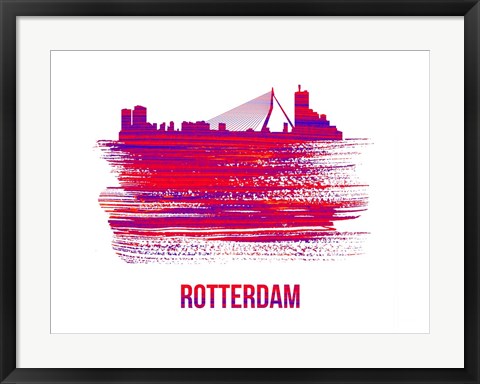 Framed Rotterdam Skyline Brush Stroke Red Print