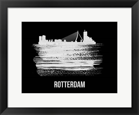 Framed Rotterdam Skyline Brush Stroke White Print