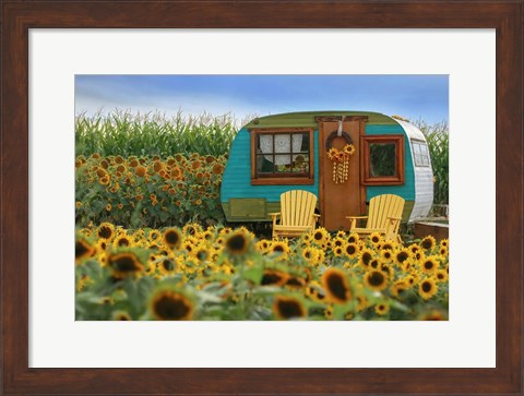 Framed Vintage Camper and Sunflowers 2 Print