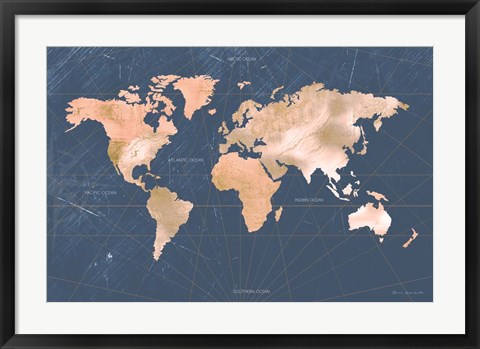 Framed Mindfully Marbled Map Print
