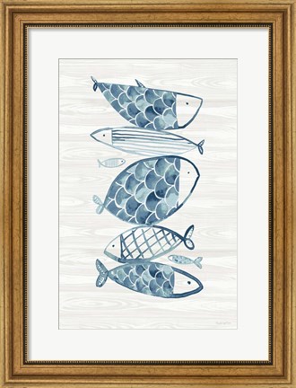 Framed Driftwood Blue Fish I Print