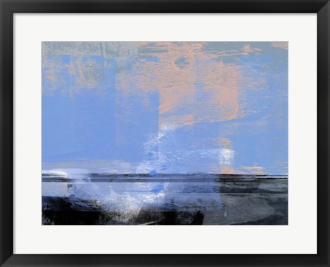 Framed Abstract Light Blue and Black Print
