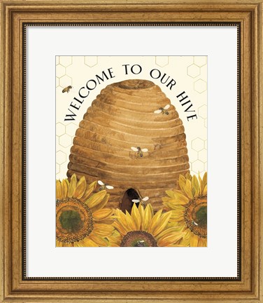 Framed Honey Bees &amp; Flowers Please portrait II-Welcome Print