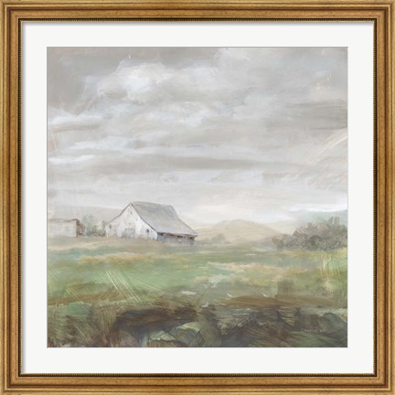 Framed White Barn Fields Print