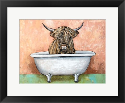 Framed Bathtime Highland Cow Print