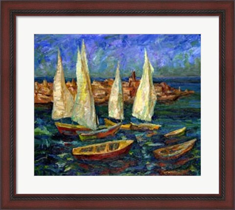 Framed Sails in the Bay Print