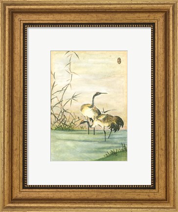 Framed Oriental Cranes II Print