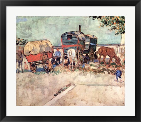 Framed Encampment of Gypsies with Caravans, near Arles, c.1888 Print
